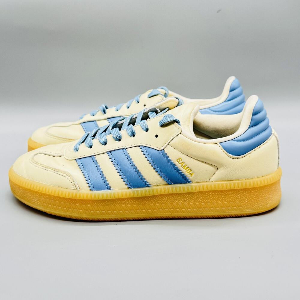 Adidas Originals Shoes Mens 8 White Blue Leather Samba Gum Sole Soccer Sneakers - Picture 4 of 11